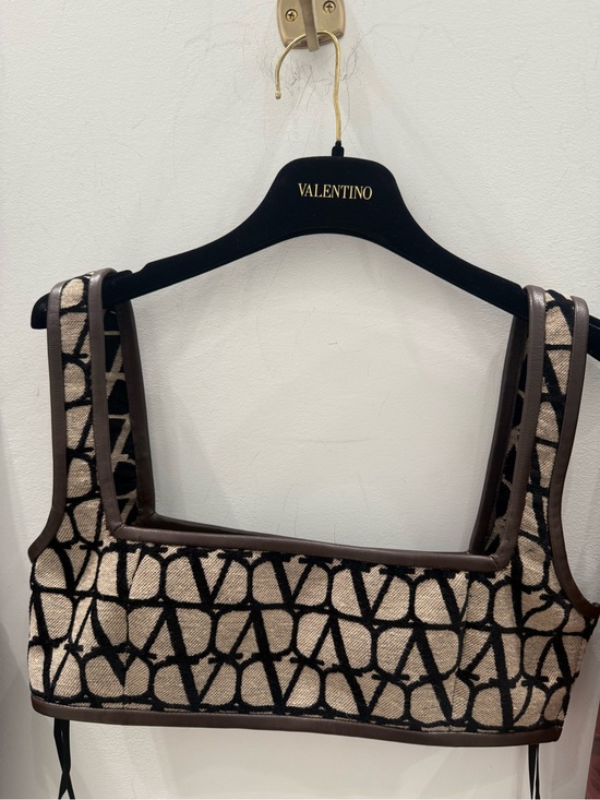 Valentino Garavani Tops - Valentino Garavani Beige and Black Logo Jacquard Crop Top